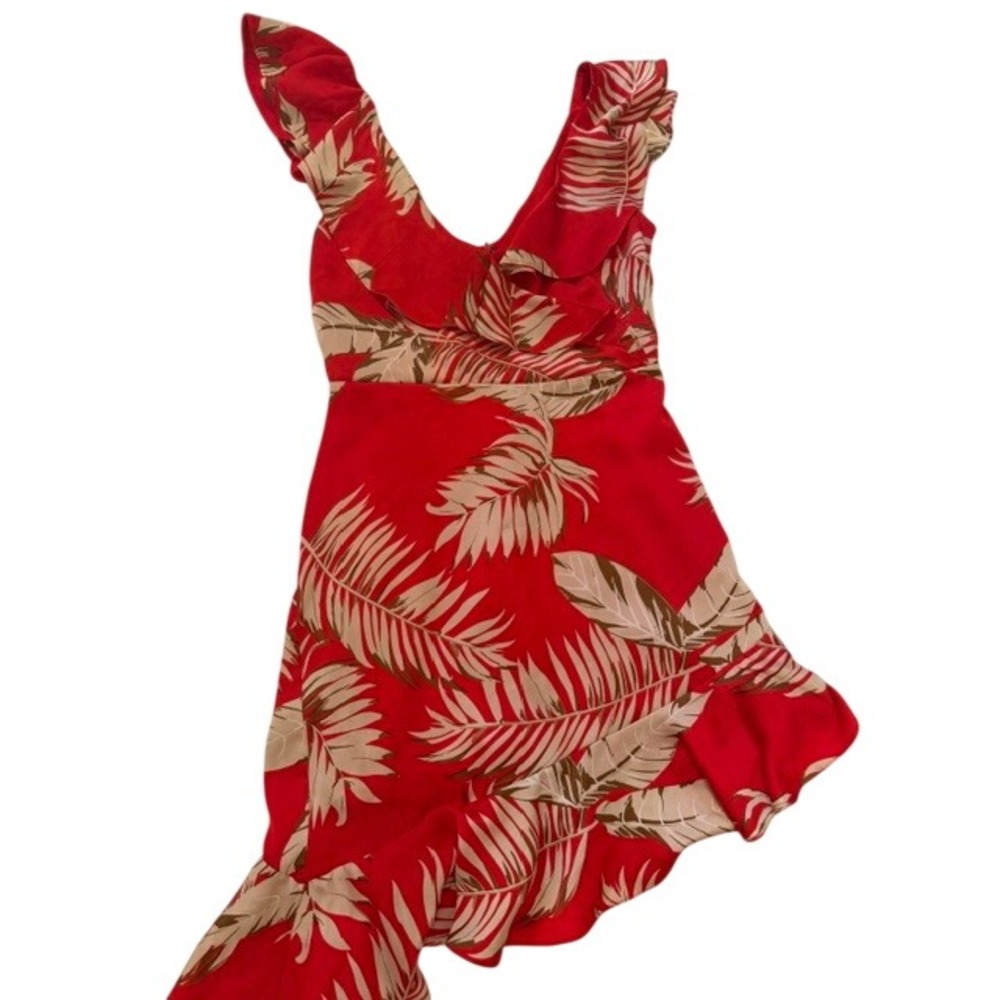 Lucy Paris Womens Red Tropical Palm Leaf Ruffle Fit & Flare Dress Size M